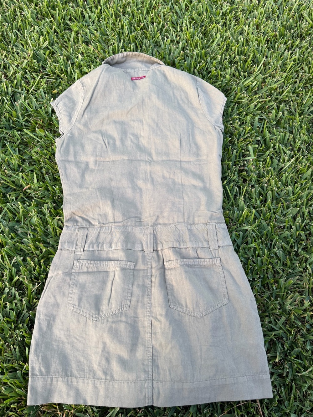 Vintage Hard Tail Olive Utility Mini Shirt Dress 100% Cotton Y2K Small - Picture 8 of 10